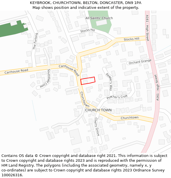 KEYBROOK, CHURCHTOWN, BELTON, DONCASTER, DN9 1PA: Location map and indicative extent of plot