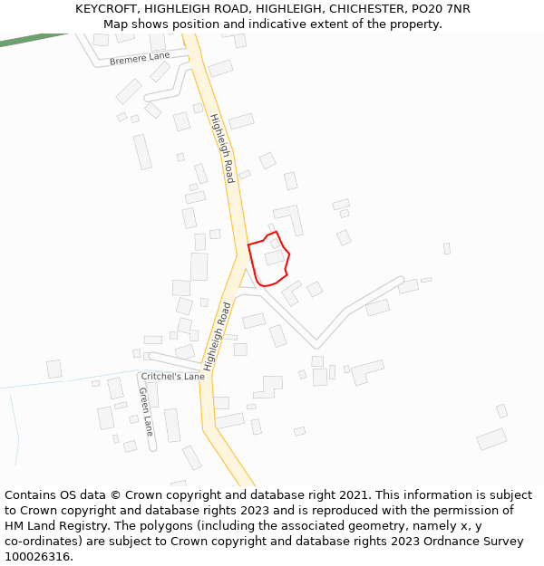 KEYCROFT, HIGHLEIGH ROAD, HIGHLEIGH, CHICHESTER, PO20 7NR: Location map and indicative extent of plot