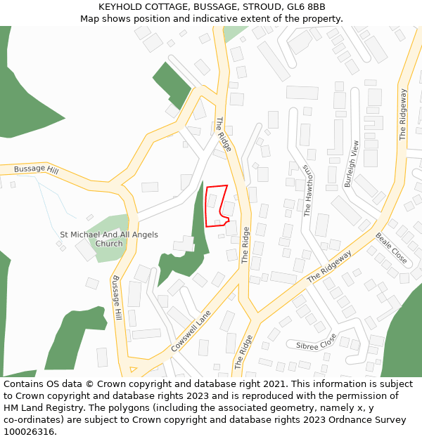 KEYHOLD COTTAGE, BUSSAGE, STROUD, GL6 8BB: Location map and indicative extent of plot