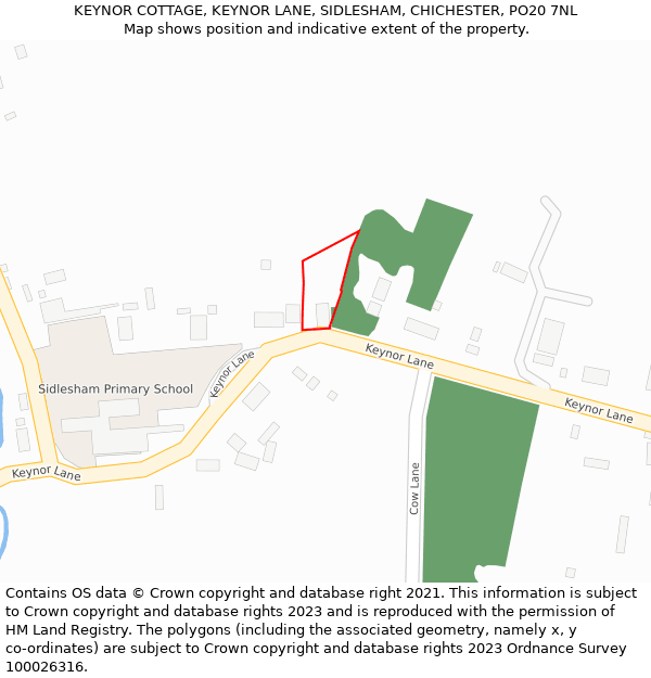 KEYNOR COTTAGE, KEYNOR LANE, SIDLESHAM, CHICHESTER, PO20 7NL: Location map and indicative extent of plot