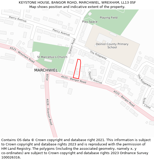 KEYSTONE HOUSE, BANGOR ROAD, MARCHWIEL, WREXHAM, LL13 0SF: Location map and indicative extent of plot