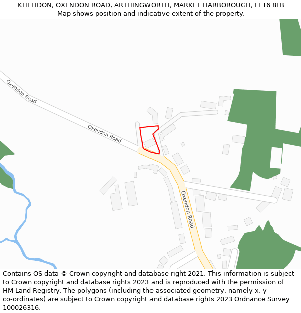 KHELIDON, OXENDON ROAD, ARTHINGWORTH, MARKET HARBOROUGH, LE16 8LB: Location map and indicative extent of plot