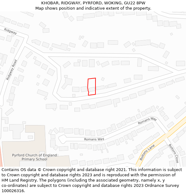 KHOBAR, RIDGWAY, PYRFORD, WOKING, GU22 8PW: Location map and indicative extent of plot