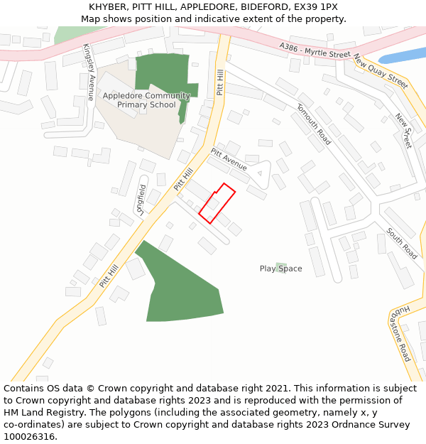 KHYBER, PITT HILL, APPLEDORE, BIDEFORD, EX39 1PX: Location map and indicative extent of plot