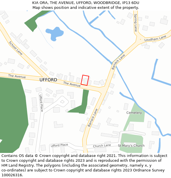 KIA ORA, THE AVENUE, UFFORD, WOODBRIDGE, IP13 6DU: Location map and indicative extent of plot