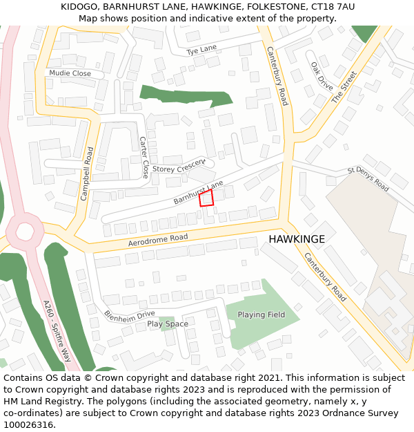 KIDOGO, BARNHURST LANE, HAWKINGE, FOLKESTONE, CT18 7AU: Location map and indicative extent of plot