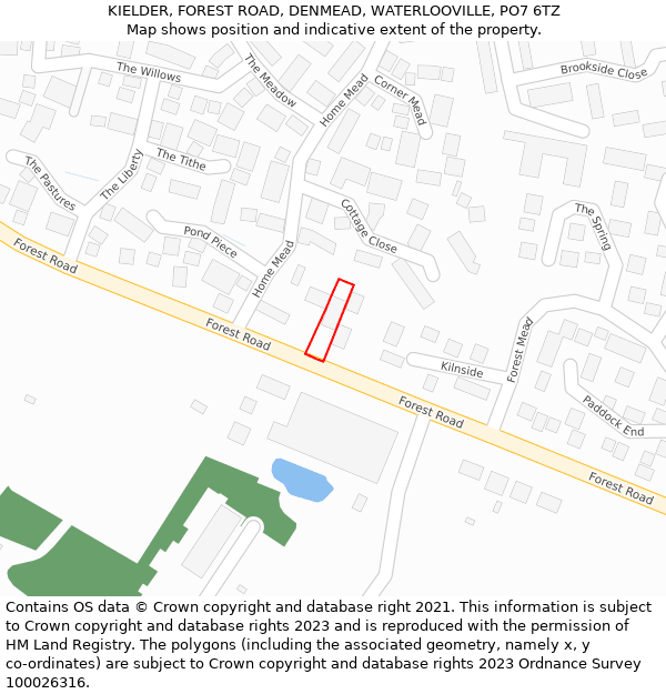 KIELDER, FOREST ROAD, DENMEAD, WATERLOOVILLE, PO7 6TZ: Location map and indicative extent of plot