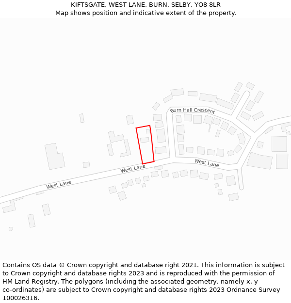 KIFTSGATE, WEST LANE, BURN, SELBY, YO8 8LR: Location map and indicative extent of plot