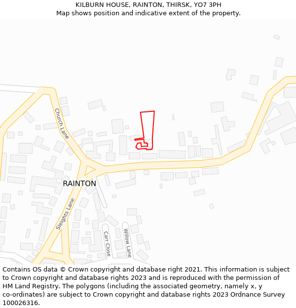 KILBURN HOUSE, RAINTON, THIRSK, YO7 3PH: Location map and indicative extent of plot