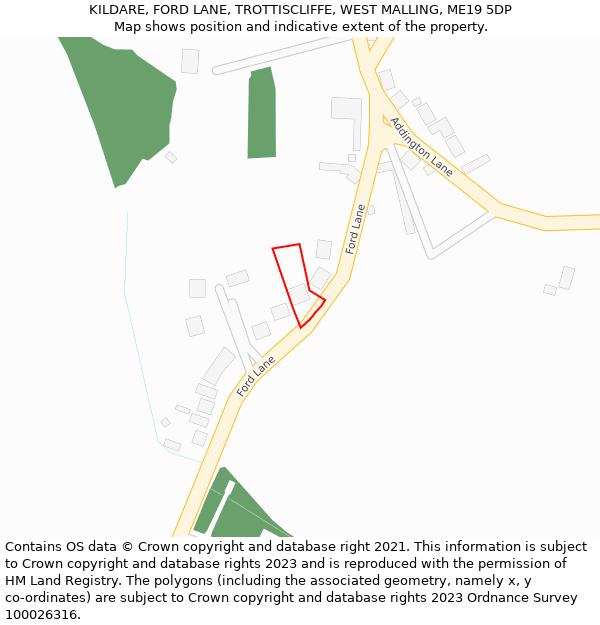 KILDARE, FORD LANE, TROTTISCLIFFE, WEST MALLING, ME19 5DP: Location map and indicative extent of plot