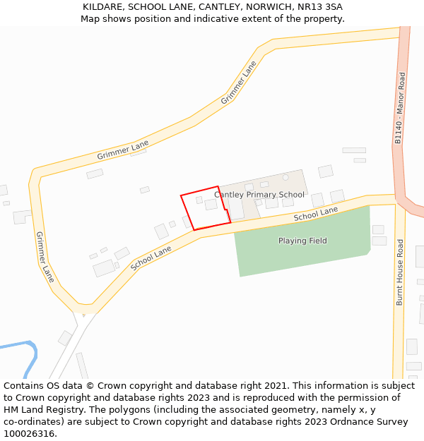 KILDARE, SCHOOL LANE, CANTLEY, NORWICH, NR13 3SA: Location map and indicative extent of plot