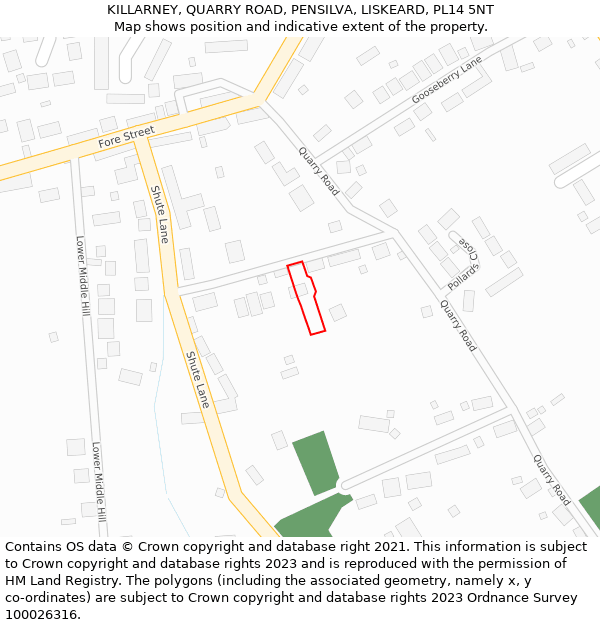 KILLARNEY, QUARRY ROAD, PENSILVA, LISKEARD, PL14 5NT: Location map and indicative extent of plot