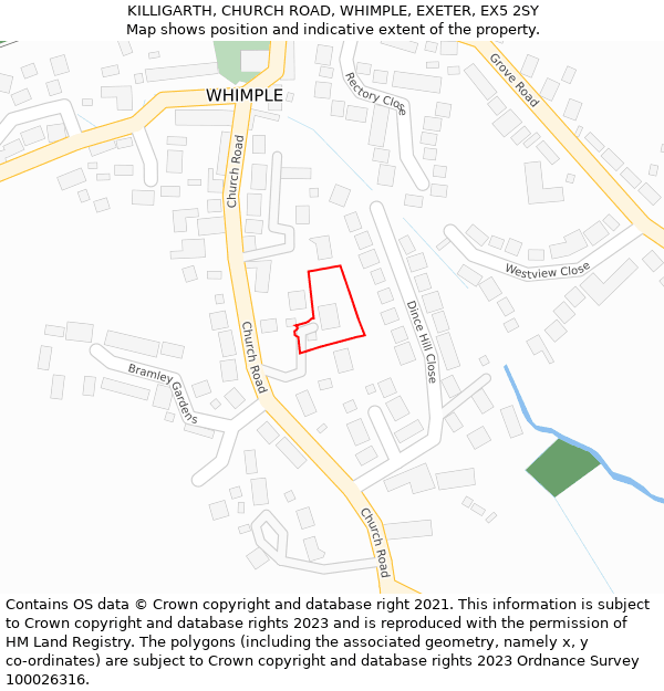 KILLIGARTH, CHURCH ROAD, WHIMPLE, EXETER, EX5 2SY: Location map and indicative extent of plot
