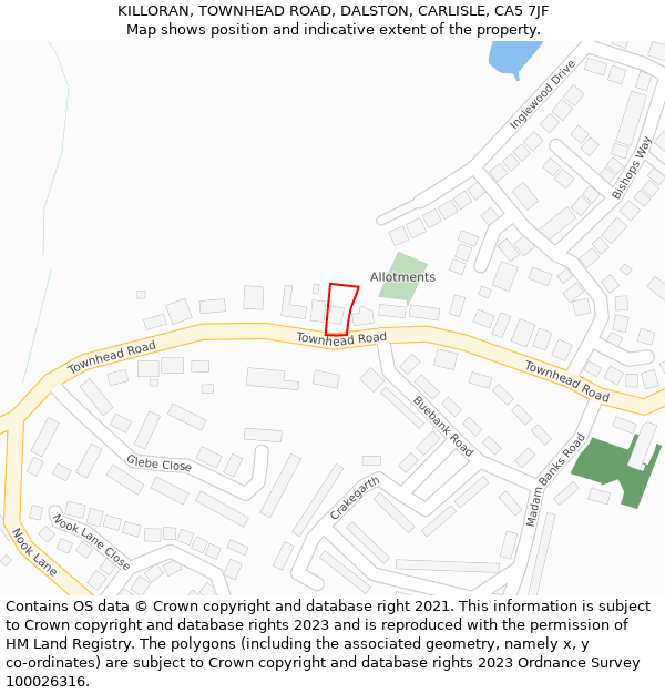 KILLORAN, TOWNHEAD ROAD, DALSTON, CARLISLE, CA5 7JF: Location map and indicative extent of plot