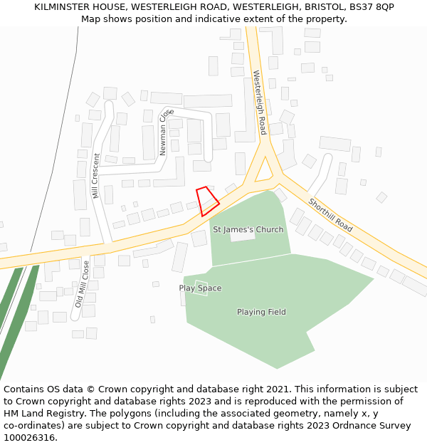 KILMINSTER HOUSE, WESTERLEIGH ROAD, WESTERLEIGH, BRISTOL, BS37 8QP: Location map and indicative extent of plot