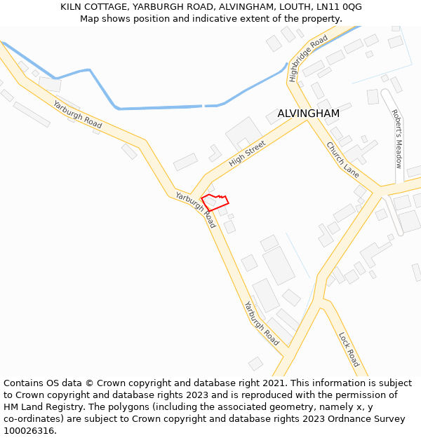 KILN COTTAGE, YARBURGH ROAD, ALVINGHAM, LOUTH, LN11 0QG: Location map and indicative extent of plot