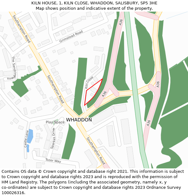 KILN HOUSE, 1, KILN CLOSE, WHADDON, SALISBURY, SP5 3HE: Location map and indicative extent of plot