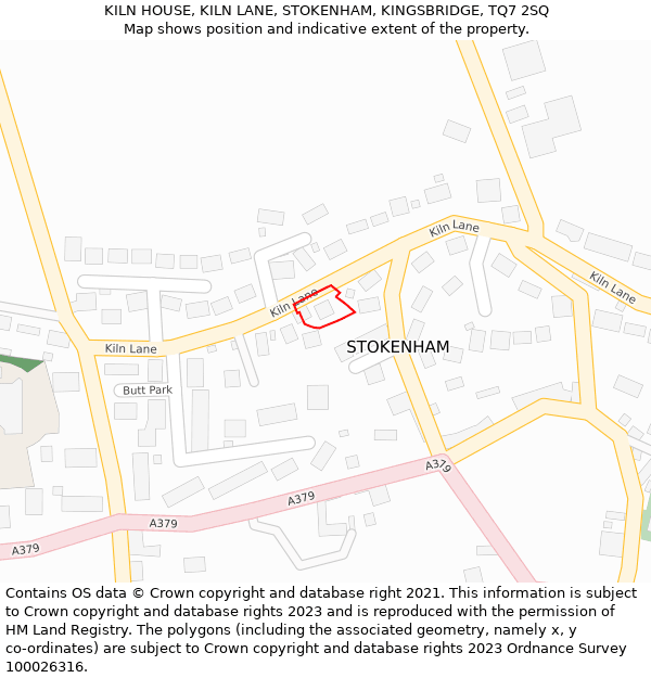 KILN HOUSE, KILN LANE, STOKENHAM, KINGSBRIDGE, TQ7 2SQ: Location map and indicative extent of plot