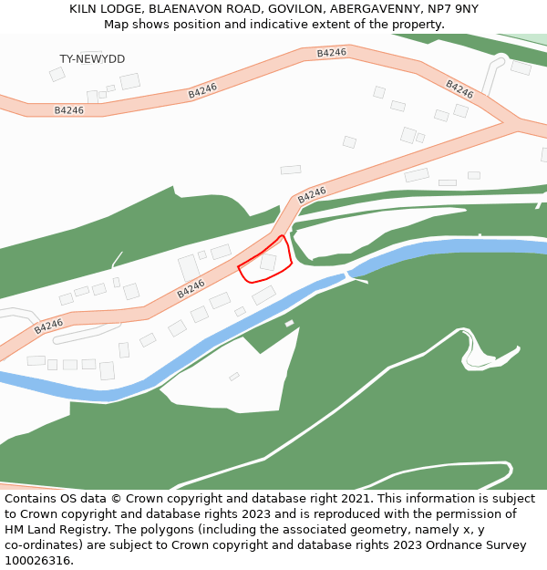 KILN LODGE, BLAENAVON ROAD, GOVILON, ABERGAVENNY, NP7 9NY: Location map and indicative extent of plot