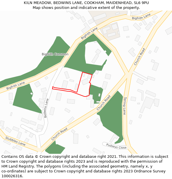 KILN MEADOW, BEDWINS LANE, COOKHAM, MAIDENHEAD, SL6 9PU: Location map and indicative extent of plot
