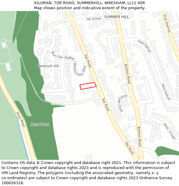 KILORAN, TOP ROAD, SUMMERHILL, WREXHAM, LL11 4SR: Location map and indicative extent of plot