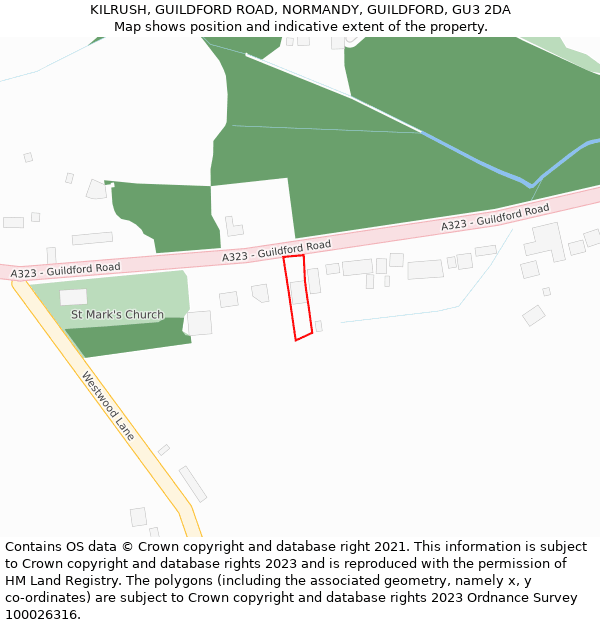 KILRUSH, GUILDFORD ROAD, NORMANDY, GUILDFORD, GU3 2DA: Location map and indicative extent of plot