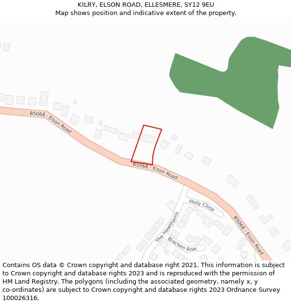 KILRY, ELSON ROAD, ELLESMERE, SY12 9EU: Location map and indicative extent of plot