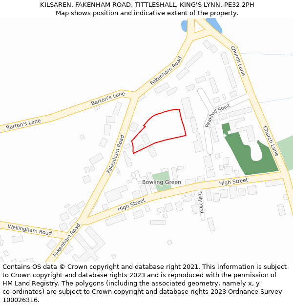 KILSAREN, FAKENHAM ROAD, TITTLESHALL, KING'S LYNN, PE32 2PH: Location map and indicative extent of plot