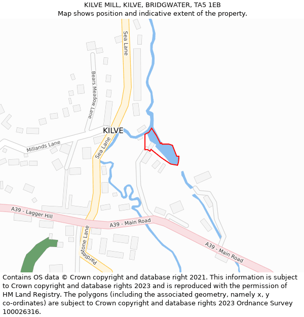 KILVE MILL, KILVE, BRIDGWATER, TA5 1EB: Location map and indicative extent of plot