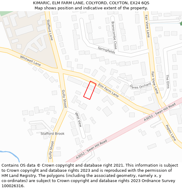 KIMARIC, ELM FARM LANE, COLYFORD, COLYTON, EX24 6QS: Location map and indicative extent of plot