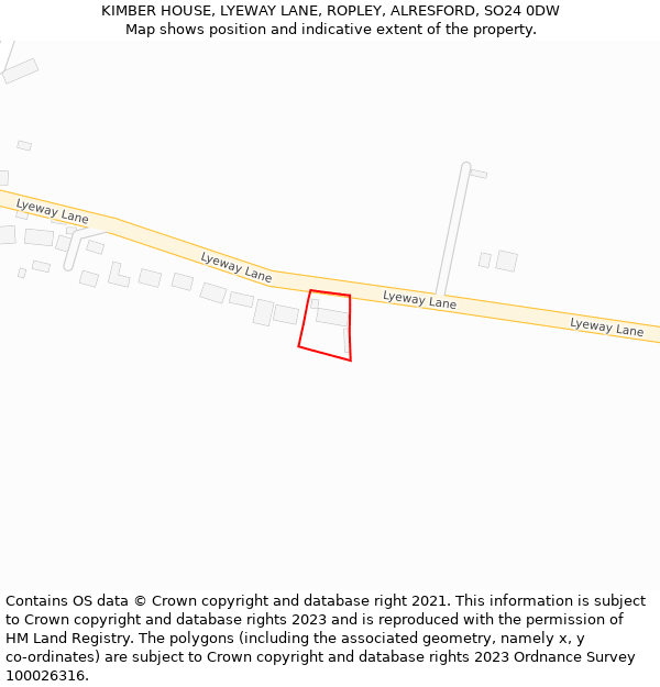 KIMBER HOUSE, LYEWAY LANE, ROPLEY, ALRESFORD, SO24 0DW: Location map and indicative extent of plot