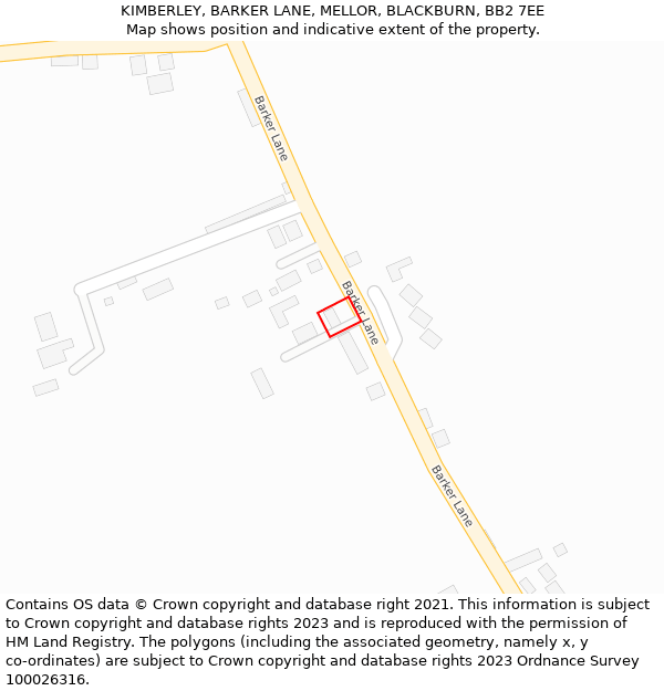 KIMBERLEY, BARKER LANE, MELLOR, BLACKBURN, BB2 7EE: Location map and indicative extent of plot