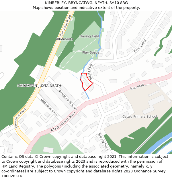 KIMBERLEY, BRYNCATWG, NEATH, SA10 8BG: Location map and indicative extent of plot
