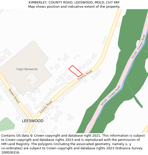 KIMBERLEY, COUNTY ROAD, LEESWOOD, MOLD, CH7 4RF: Location map and indicative extent of plot