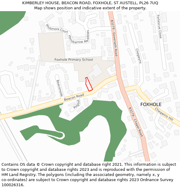 KIMBERLEY HOUSE, BEACON ROAD, FOXHOLE, ST AUSTELL, PL26 7UQ: Location map and indicative extent of plot