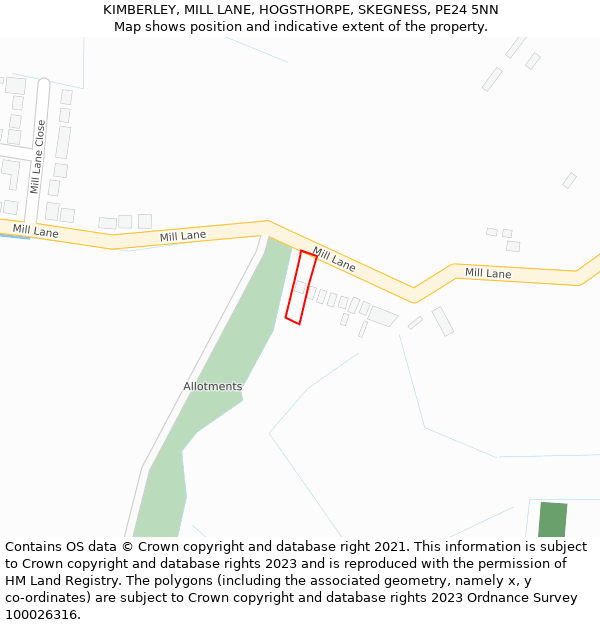 KIMBERLEY, MILL LANE, HOGSTHORPE, SKEGNESS, PE24 5NN: Location map and indicative extent of plot