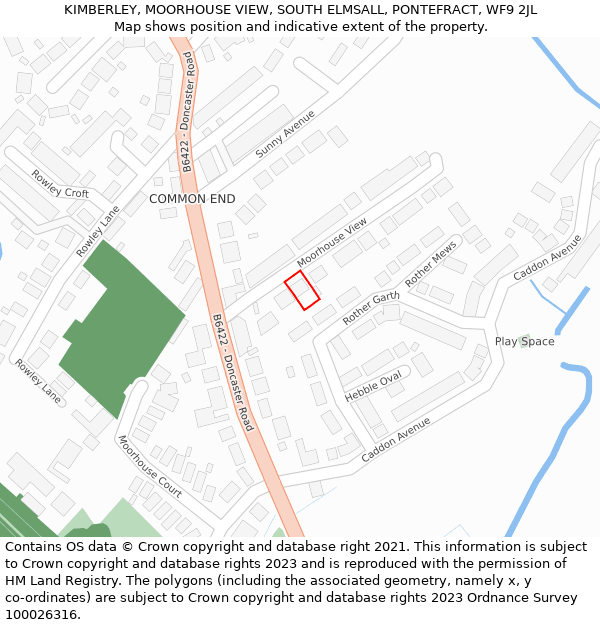 KIMBERLEY, MOORHOUSE VIEW, SOUTH ELMSALL, PONTEFRACT, WF9 2JL: Location map and indicative extent of plot