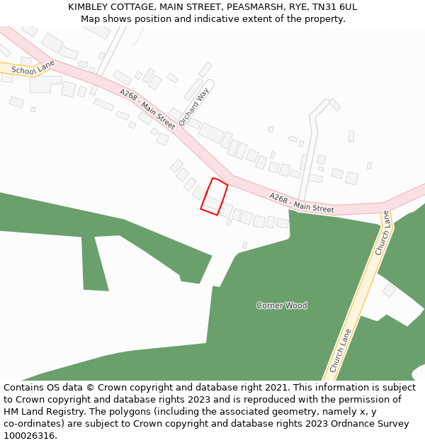 KIMBLEY COTTAGE, MAIN STREET, PEASMARSH, RYE, TN31 6UL: Location map and indicative extent of plot