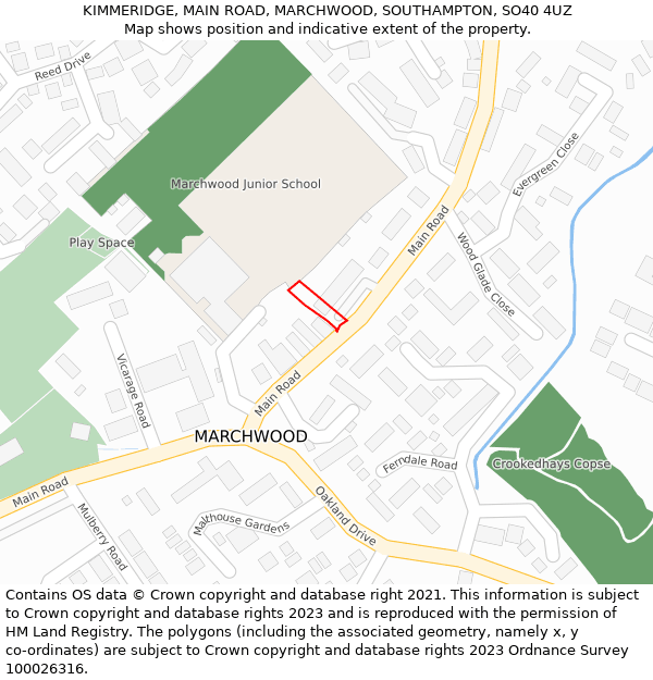 KIMMERIDGE, MAIN ROAD, MARCHWOOD, SOUTHAMPTON, SO40 4UZ: Location map and indicative extent of plot