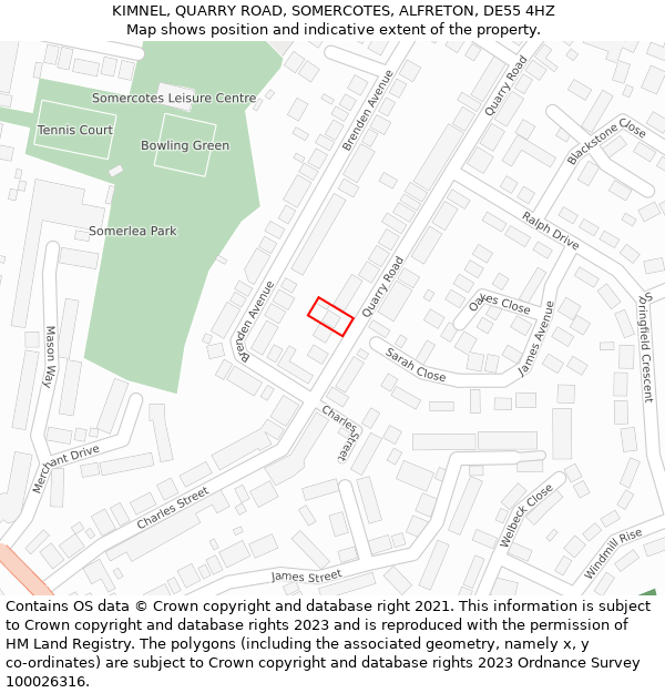 KIMNEL, QUARRY ROAD, SOMERCOTES, ALFRETON, DE55 4HZ: Location map and indicative extent of plot