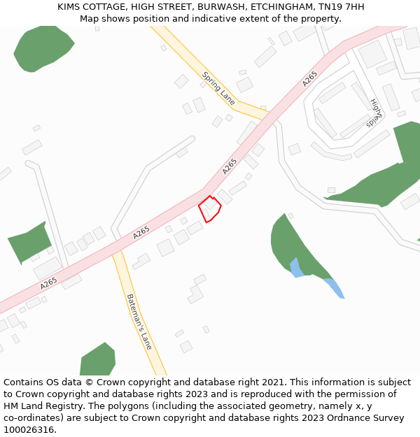 KIMS COTTAGE, HIGH STREET, BURWASH, ETCHINGHAM, TN19 7HH: Location map and indicative extent of plot