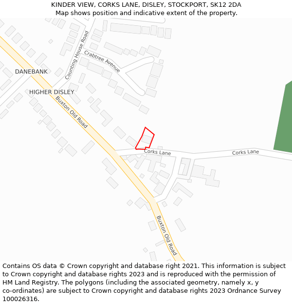 KINDER VIEW, CORKS LANE, DISLEY, STOCKPORT, SK12 2DA: Location map and indicative extent of plot