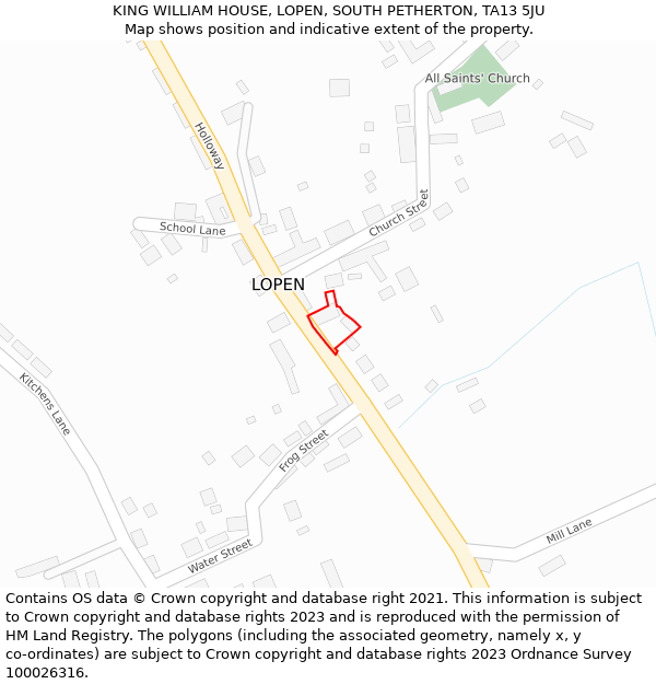 KING WILLIAM HOUSE, LOPEN, SOUTH PETHERTON, TA13 5JU: Location map and indicative extent of plot