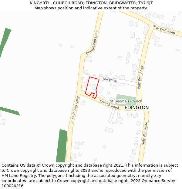 KINGARTH, CHURCH ROAD, EDINGTON, BRIDGWATER, TA7 9JT: Location map and indicative extent of plot