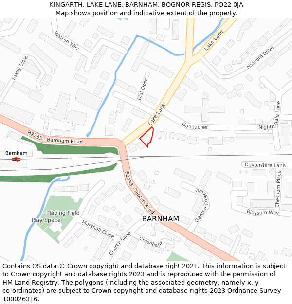 KINGARTH, LAKE LANE, BARNHAM, BOGNOR REGIS, PO22 0JA: Location map and indicative extent of plot