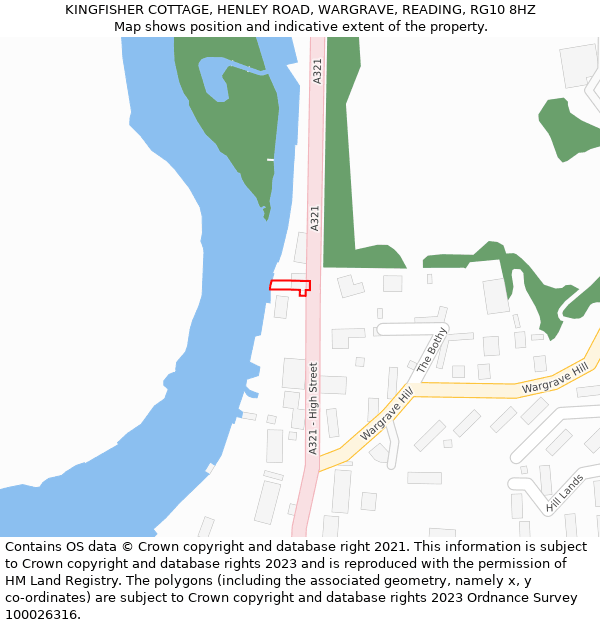 KINGFISHER COTTAGE, HENLEY ROAD, WARGRAVE, READING, RG10 8HZ: Location map and indicative extent of plot