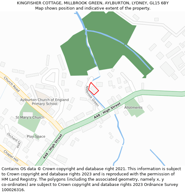 KINGFISHER COTTAGE, MILLBROOK GREEN, AYLBURTON, LYDNEY, GL15 6BY: Location map and indicative extent of plot
