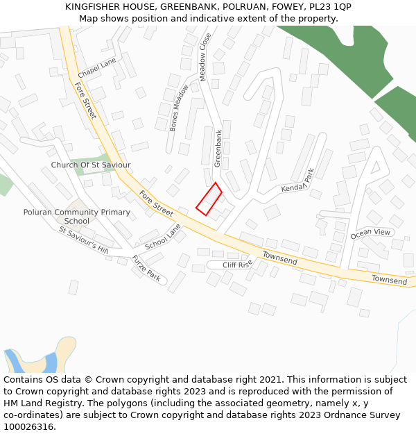 KINGFISHER HOUSE, GREENBANK, POLRUAN, FOWEY, PL23 1QP: Location map and indicative extent of plot