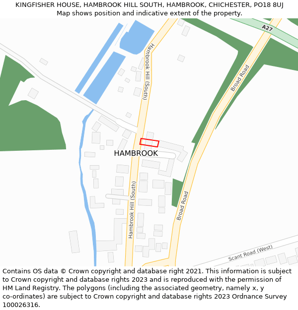 KINGFISHER HOUSE, HAMBROOK HILL SOUTH, HAMBROOK, CHICHESTER, PO18 8UJ: Location map and indicative extent of plot