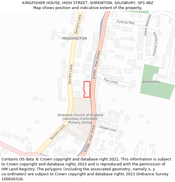 KINGFISHER HOUSE, HIGH STREET, SHREWTON, SALISBURY, SP3 4BZ: Location map and indicative extent of plot